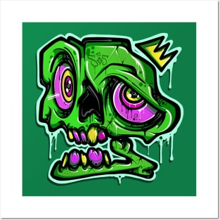 Green Graffiti Skull Posters and Art